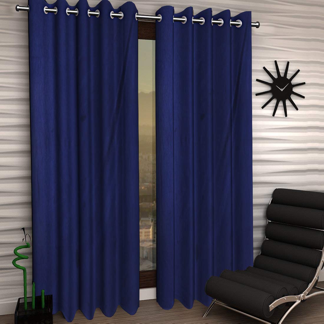 Kuber Industries 2 Pieces Polyester Eyelet Door Curtain 7 Feet (Blue)-Ctktc30170