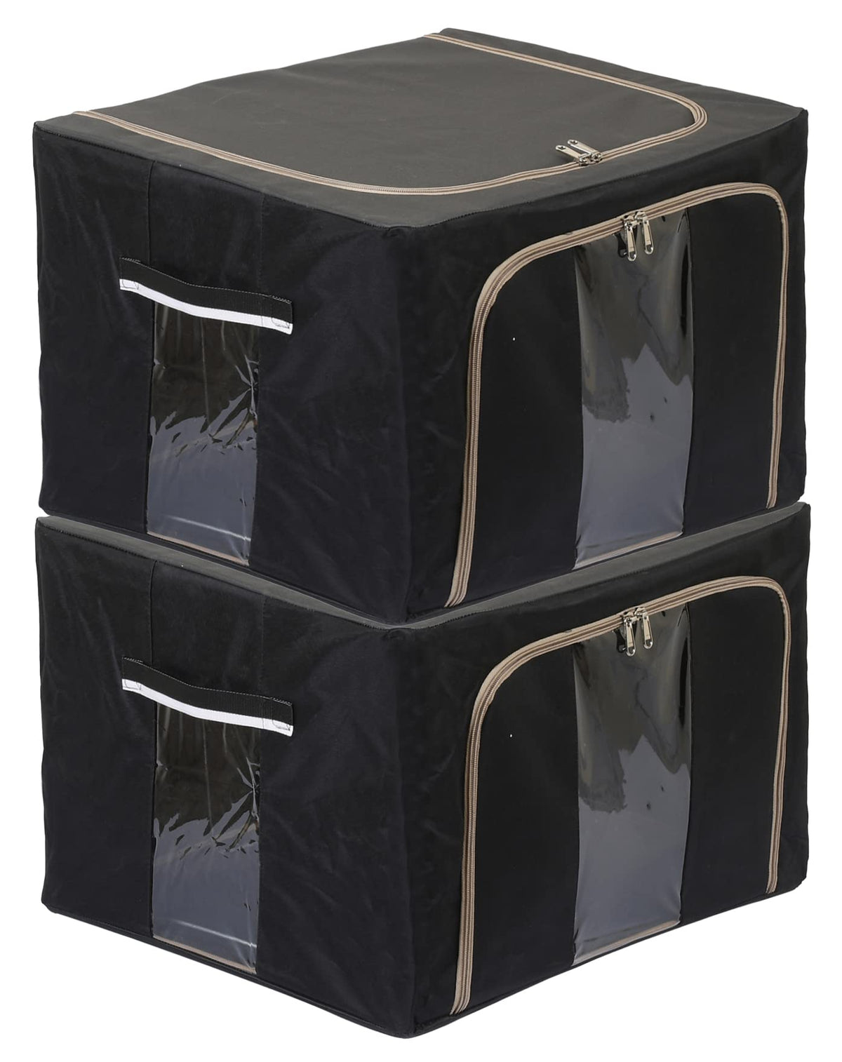 Kuber Industries Steel Frame Storage Box/Organizer For Clothing|Blankets, Bedding With Clear Window|Capicity, 24Ltr, Pack of 2 (Black & Grey, Oxford Fabric)-44KM0291