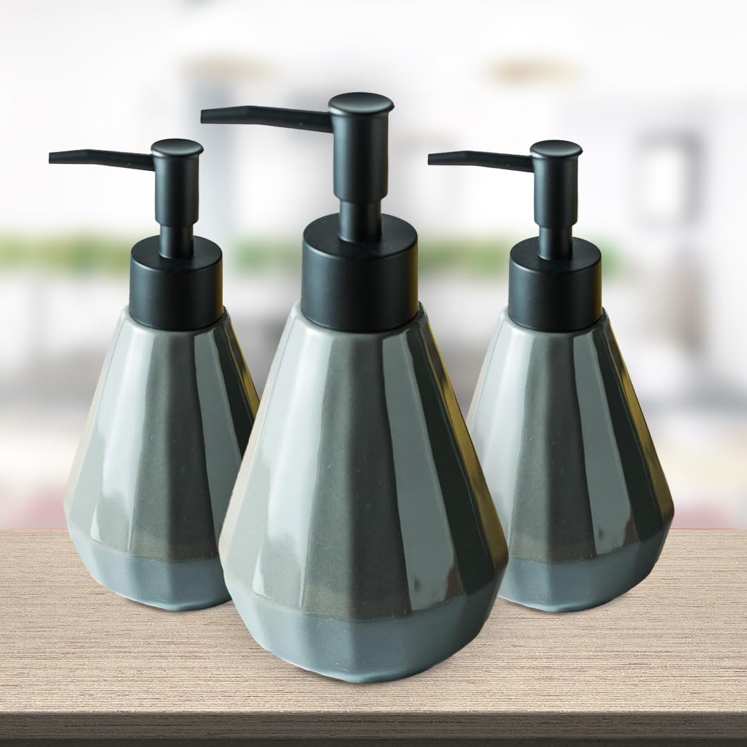 UMAI Liquid Soap Dispenser | Stoneware | Bathroom Sanitizer, Lotion, Shampoo Dispenser | Ceramic Handwash Bottle for Kitchen | Soap Dispenser for Wash Basin | Bathroom Accessories (Pack of 3)