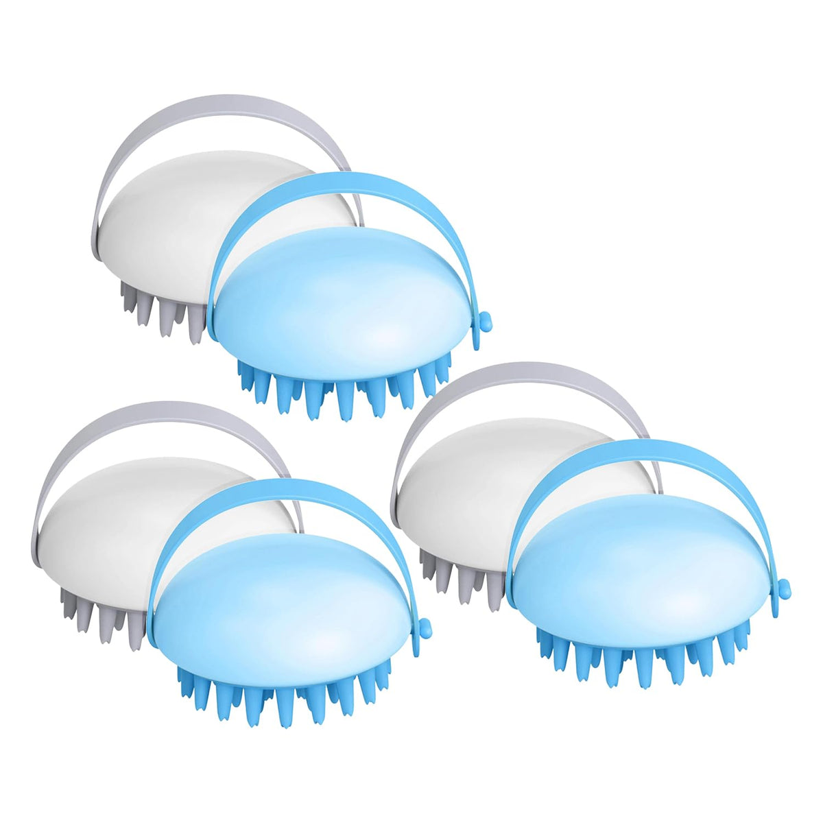 Kuber Industries Hair Massager Shampoo Brush | Soft Silicone Bristles | Shampoo Brush for Hair Washing | Massager Brush For Dandruff | XJWTEU-XJBLEU |Pack of 6| White & Blue