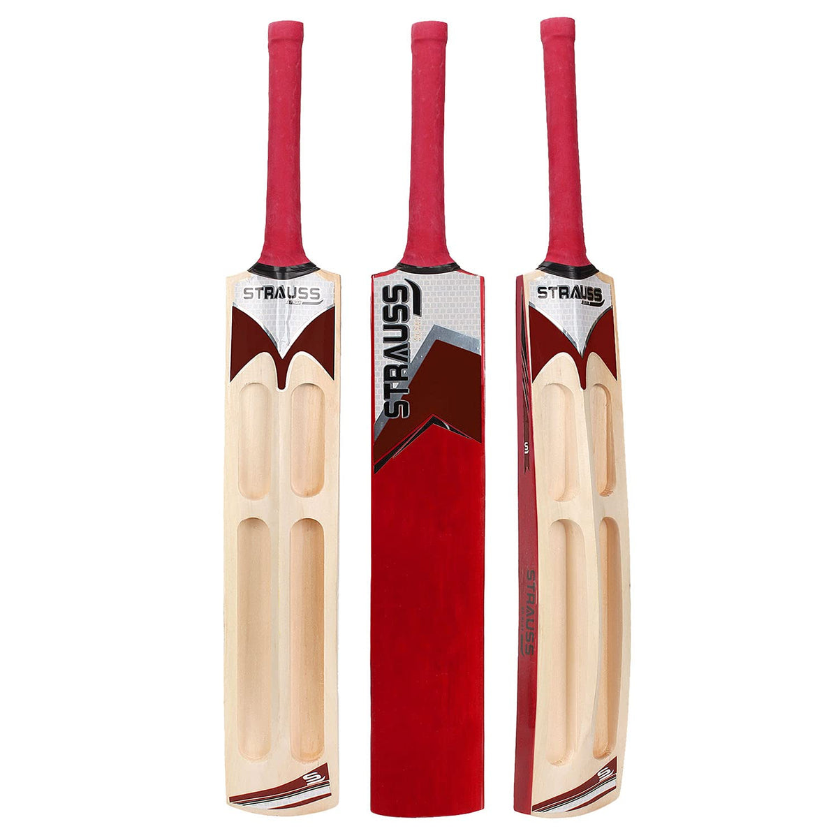 Strauss Supreme Scoop Tennis Cricket Bat, Half Duco, Red, (Wooden Handle)