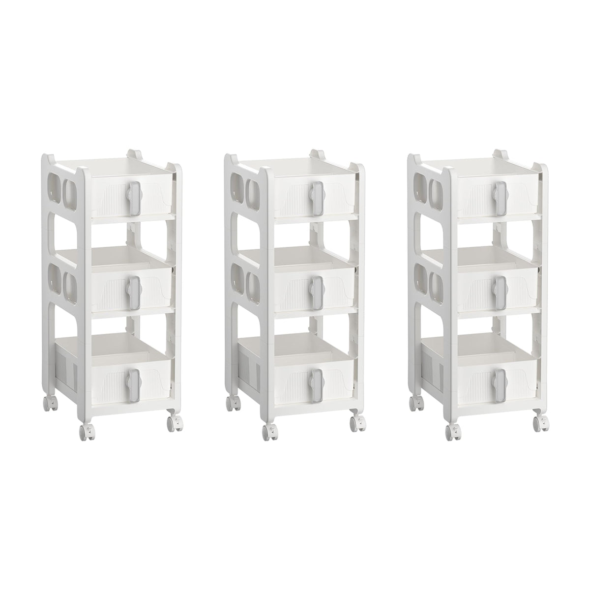 Kuber Industries Pack of 3 Multipurpose Trolley Storage Organiser | 3 Layer Shelf | Trolley with Wheels for Kitchen Accessories | Large Capacity, Easy installation, Space Saving | 6401 | White