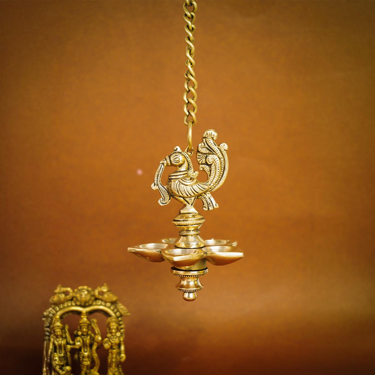 Ekhasa 100% Pure Brass Peacock Hanging Diya for Puja | Diyas for Home Decoration | Pital Deepam for Pooja | Brass Oil Lamps | Agal Vilakku for Pooja | Puja Diya for Home Mandir | Deepak Kundulu