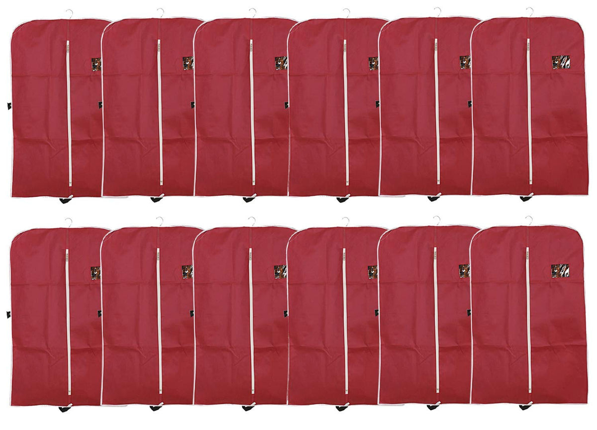 Kuber Industries Blazer/Suit Cover|Easily Foldable & Non Woven Fabric|Bag with Zipper Closure|Cloth Organizer for Dust Proof Jacket|Size 90 x 62 x 1 CM, Pack of 12 (Maroon)