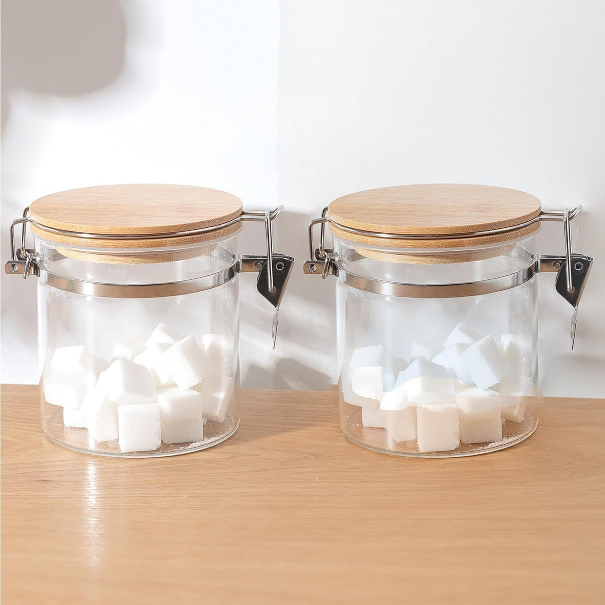 Kuber Industries Borosilicate Glass Jar with Bamboo Lid | Kitchen Organizer Items & Storage | Multi-utility, Leakproof, Airtight Storage Jar for Cookies, Snacks, Tea, Coffee, Sugar | Set of 2 (650ml)