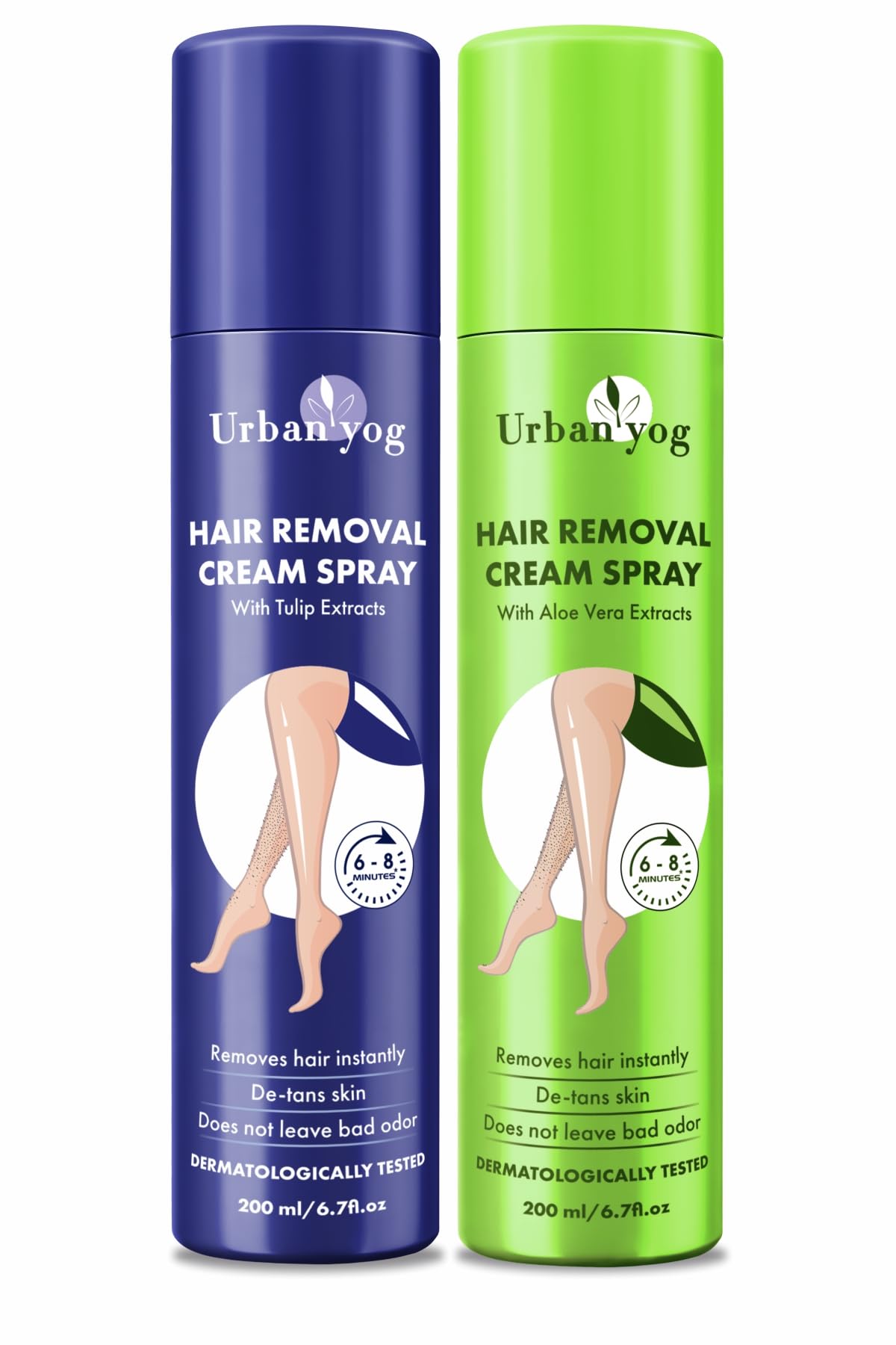 Urban Yog Hair Removal Cream Spray for Women (200 ML * 2 Units) | Combo Flavor - Tulip and Aloe Vera | Painless Body Hair Removal Cream