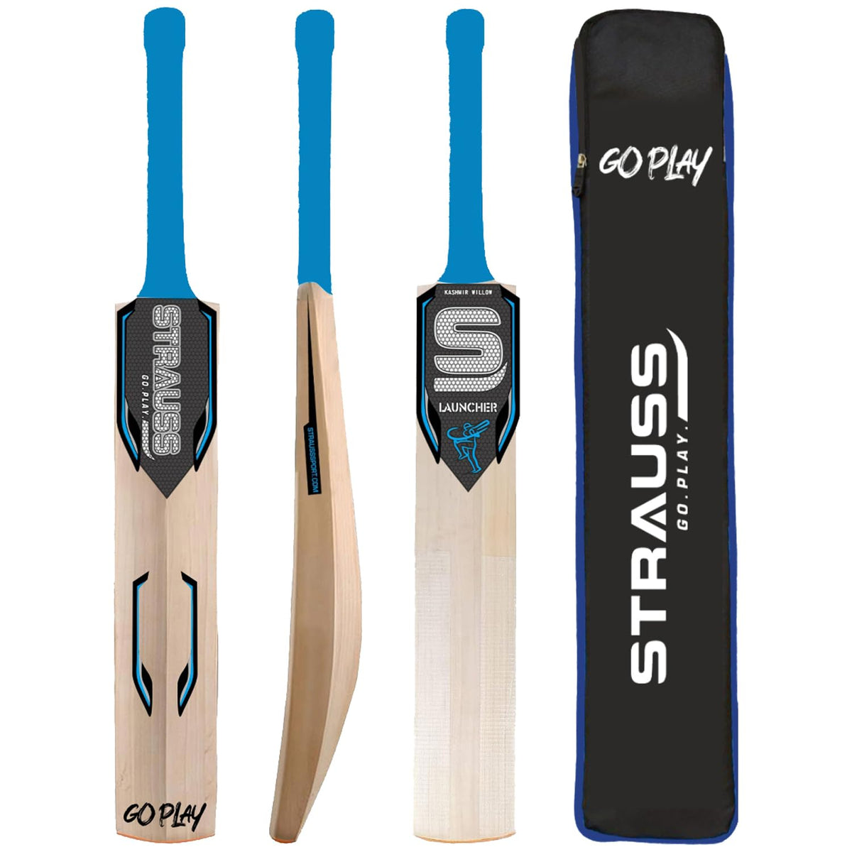 Strauss Launcher Cricket Bat | Kashmir Willow | Cricket Bat with Grip for Gully Cricket & Tournament Match | Standard Tennis Ball Bat for Cricket | Size: 6 (900-1050 Grams)