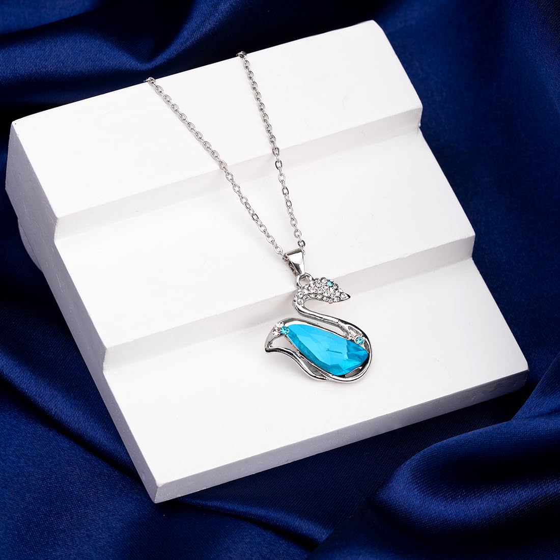 Yellow Chimes Blue Swan Pendant - Anniversary gift for wife