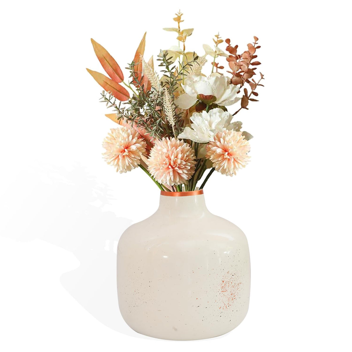 Ekhasa Unbreakable Metallic White Flower Vase for Home Decor | Aesthetic Flower Vase Gift for Weddings, Housewarmings, Parties, Gatherings | Decorative Metal Vase for Living Room, Dining Table, Office