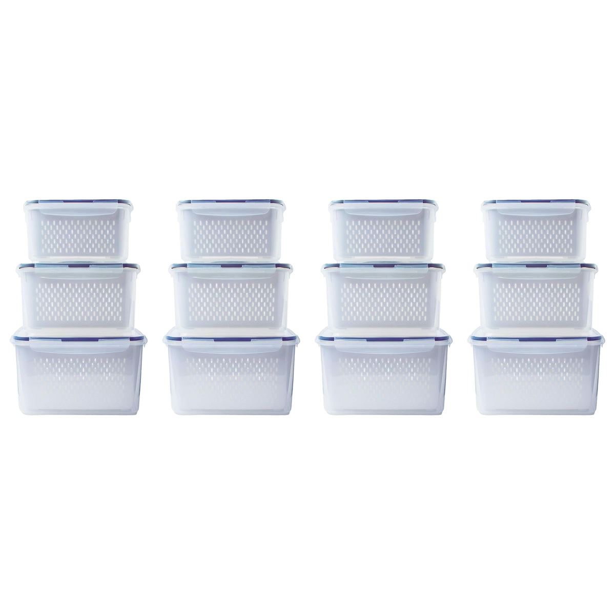 Kuber Industries 12 Pcs Food Containers | Storage Box for Fridge | Vegetable Fruit Boxes | Refrigerator Storage Box | Containers With Airtight Lid | Strainer Basket | HXP00284 | Transparent|Pack of 4