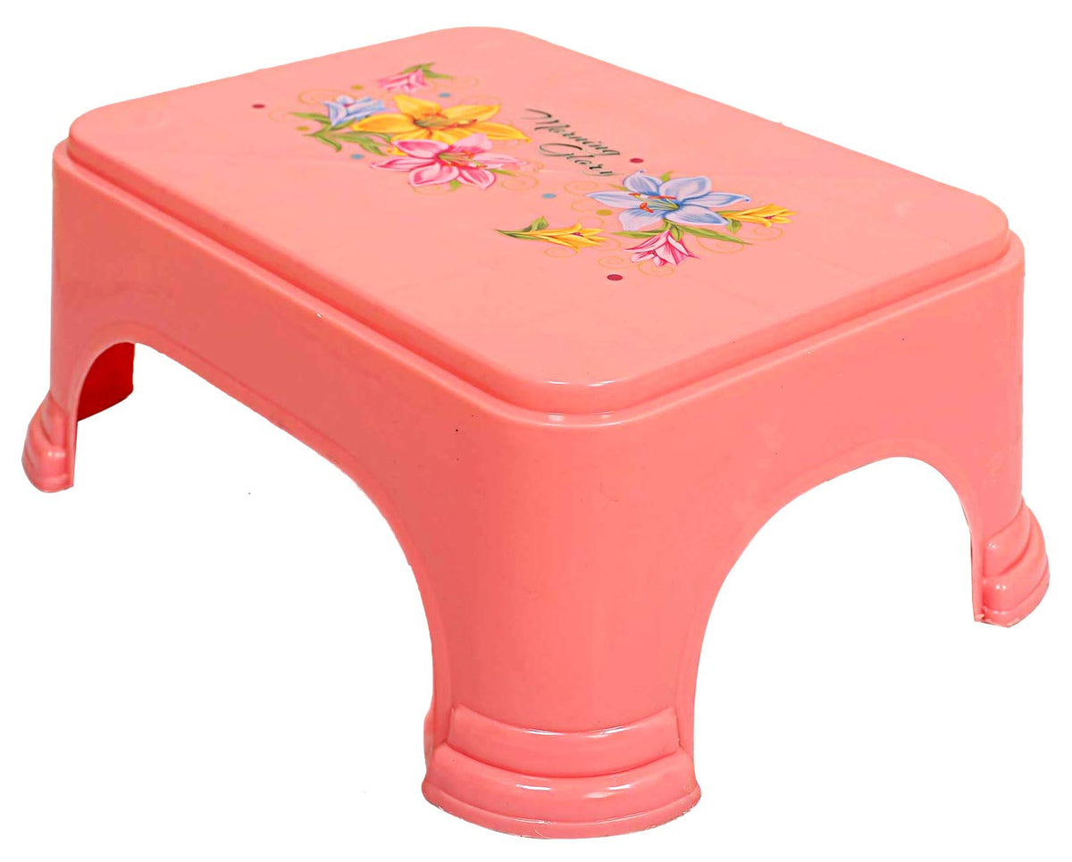 Kuber Industries Floral Print Plastic Bathroom Stool, Pink-KUBMART10862