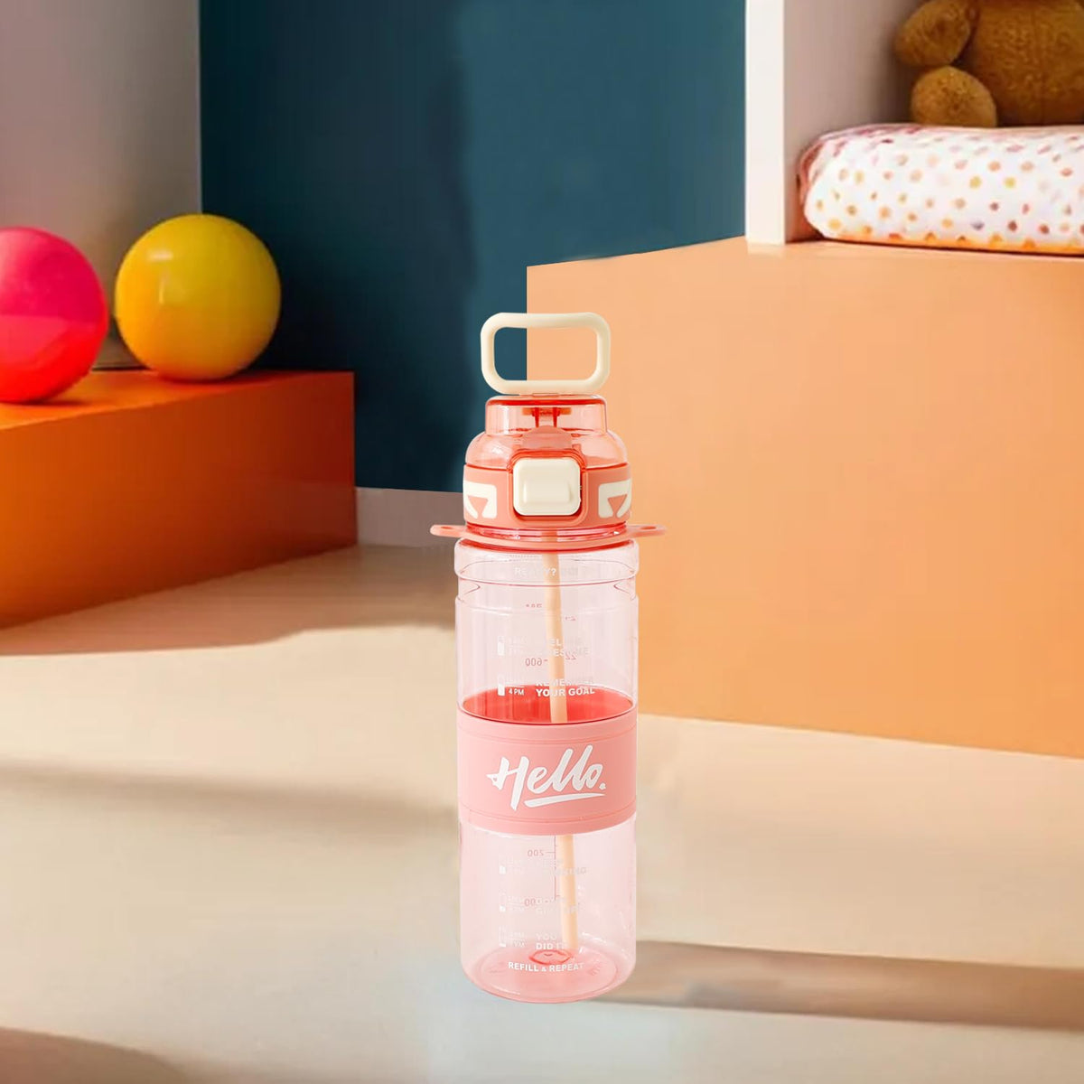 Kuber Industries Pack of 6 Kids Water Bottle With Straw |Sipper Water Bottle For Kids Boys Girls| Water Bottle with Locking Flip Lid| 800 ml |Pink | SYZ-7740B