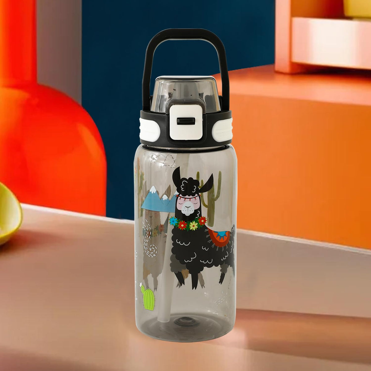 Kuber Industries Pack of 3 Kids Water Bottle With Straw |Sipper Water Bottle For Kids Boys Girls| Water Bottle with Locking Flip Lid | 650 ml | Black | SYZ-7782D