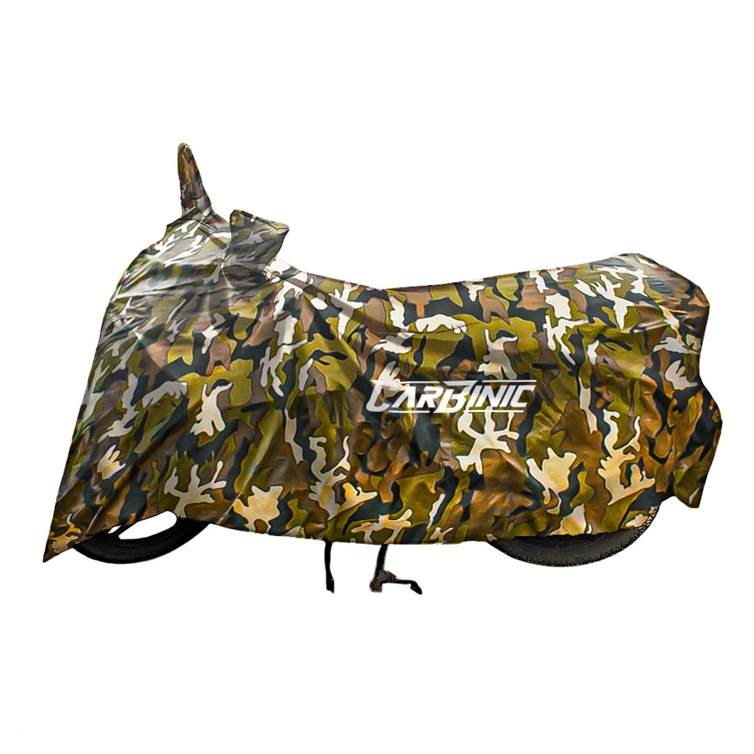 CARBINIC Waterproof Bike Cover | Enfield Classic Kawaski Ninja KTM Suzuki Benelli | Bullet Two Wheeler Bike Cover | Dustproof Bike Accessories | UV Proof Scratchproof with Mirror Pocket | Jungle