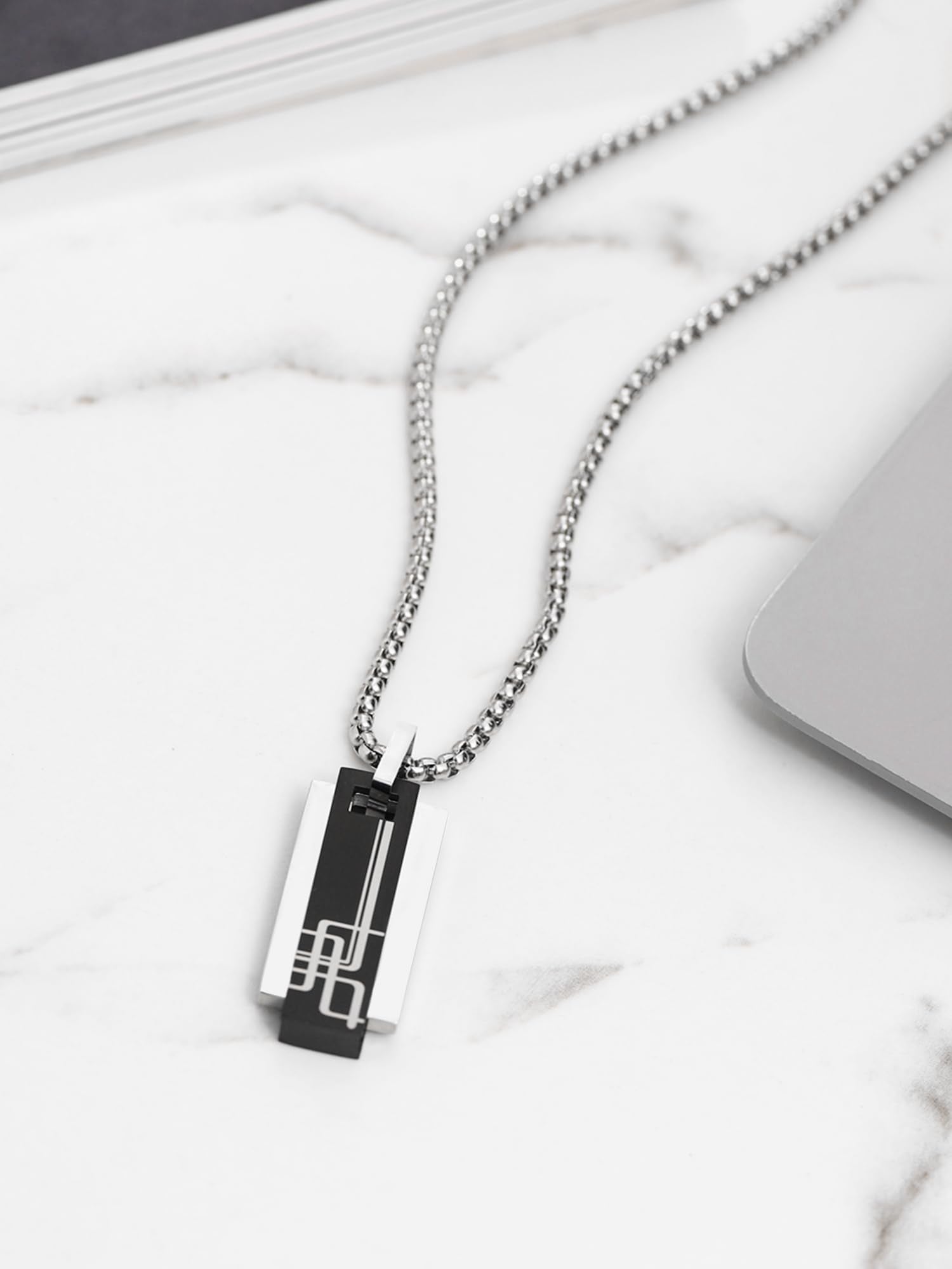 Yellow Chimes Chain Pendant for Men Fashion Silver Pendants for Men Geometric Shaped Stainless Steel Locket Chains Pendent for Boys Birthday