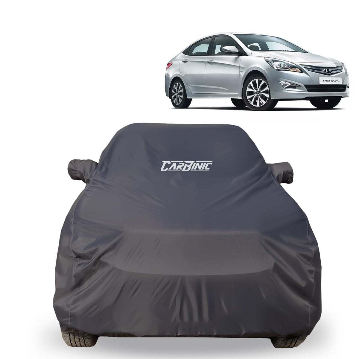 CARBINIC Car Body Cover for Hyundai Fluidic Verna 4S 2016 | Water Resistant, UV Protection Car Cover | Body Shield | All-Weather Cover | Mirror Pocket & Antenna | Car Accessories Dusk Grey