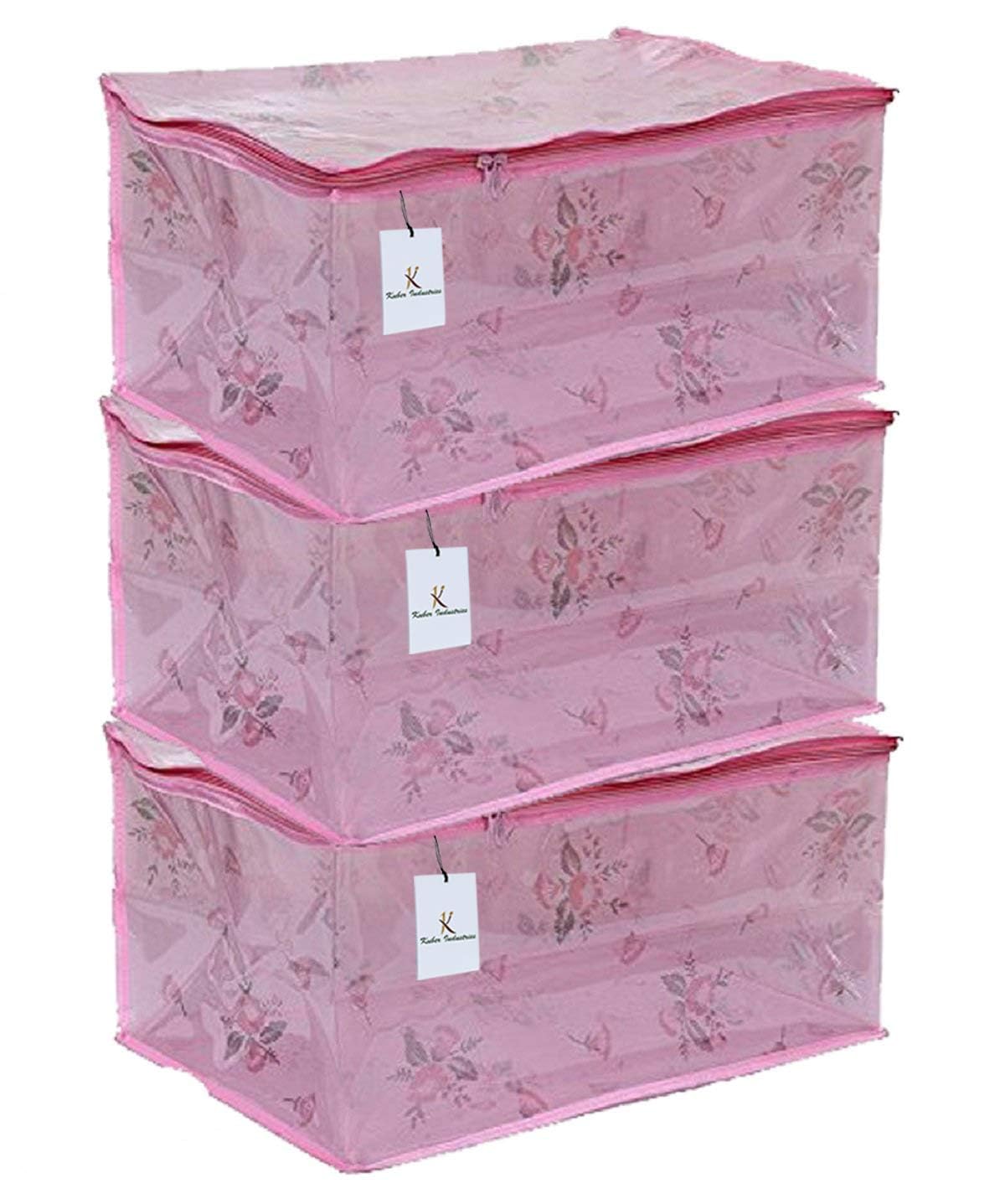 Kuber Industries 3 Piece PVC Saree Cover Set, Pink