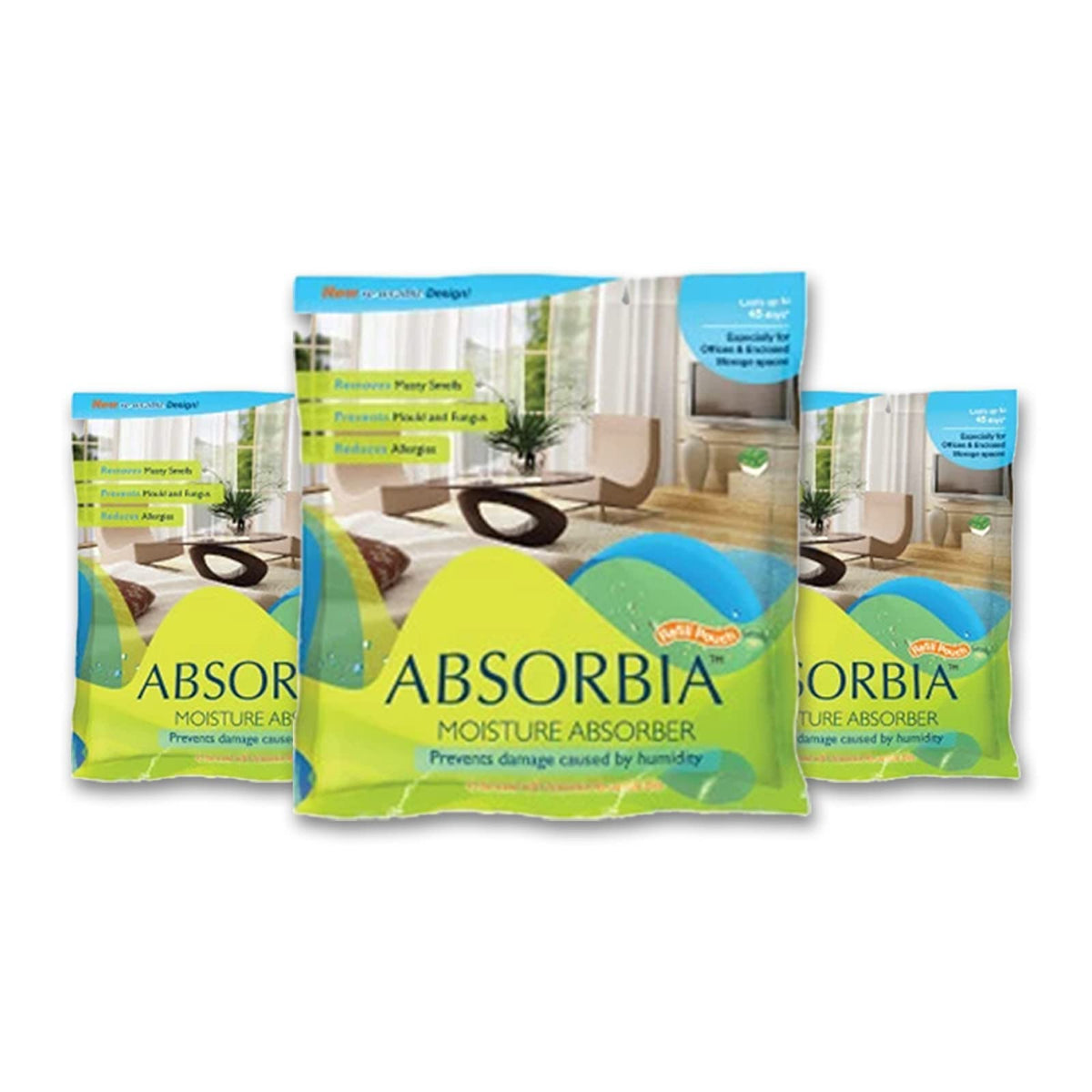 Absorbia Moisture Absorber | Absorbia Refill Pouch for Reusable Box - Pack of 3 X 5 (800ml Each) | Dehumidifier for Larger Areas Rooms| Fights Against Moisture, Mould, Fungus Musty Smells