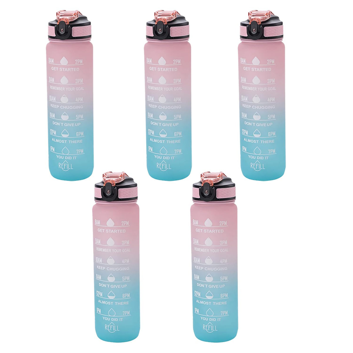 Kuber Industries Motivational Water Bottle with Time Marker | Sipper Water Bottle for Kids & Adults with Straw | for Gym, Home, Office & School | Pink Blue -1 L (Pack of 5)