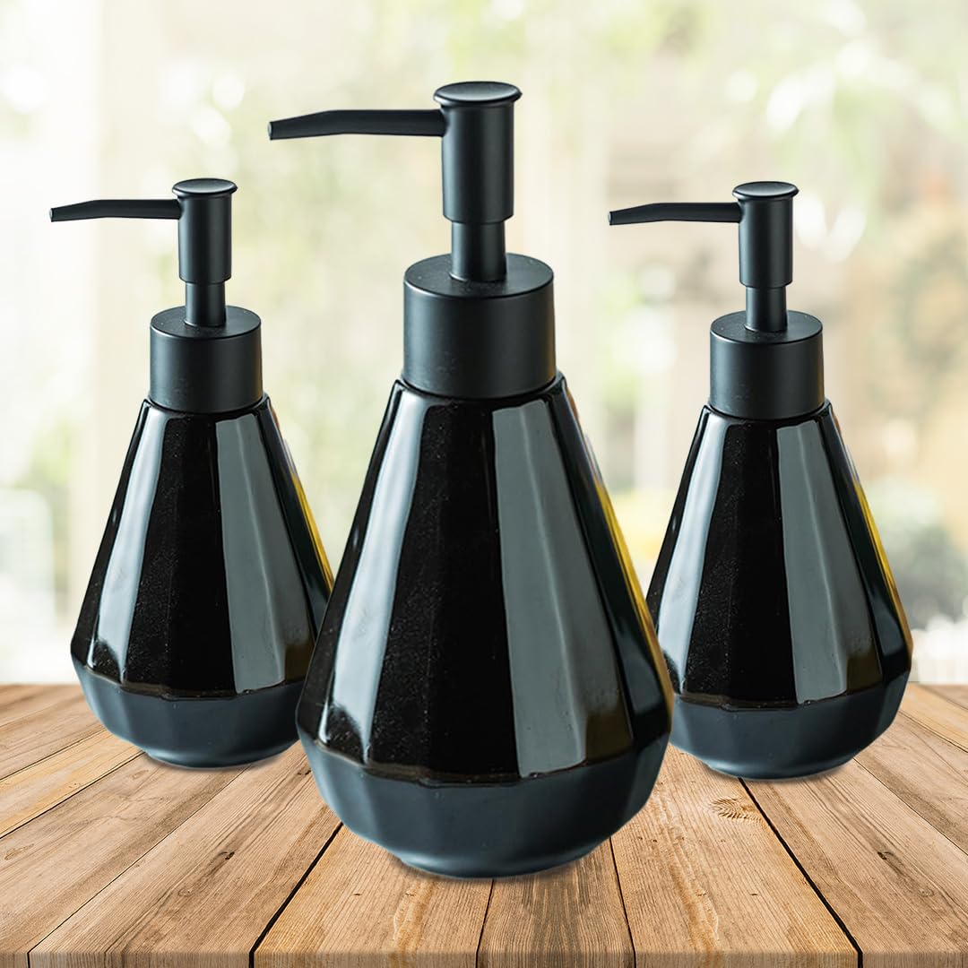 UMAI Liquid Soap Dispenser | Stoneware | Bathroom Sanitizer, Lotion, Shampoo Dispenser | Ceramic Handwash Bottle for Kitchen | Soap Dispenser for Wash Basin | Bathroom Accessories (Pack of 3)