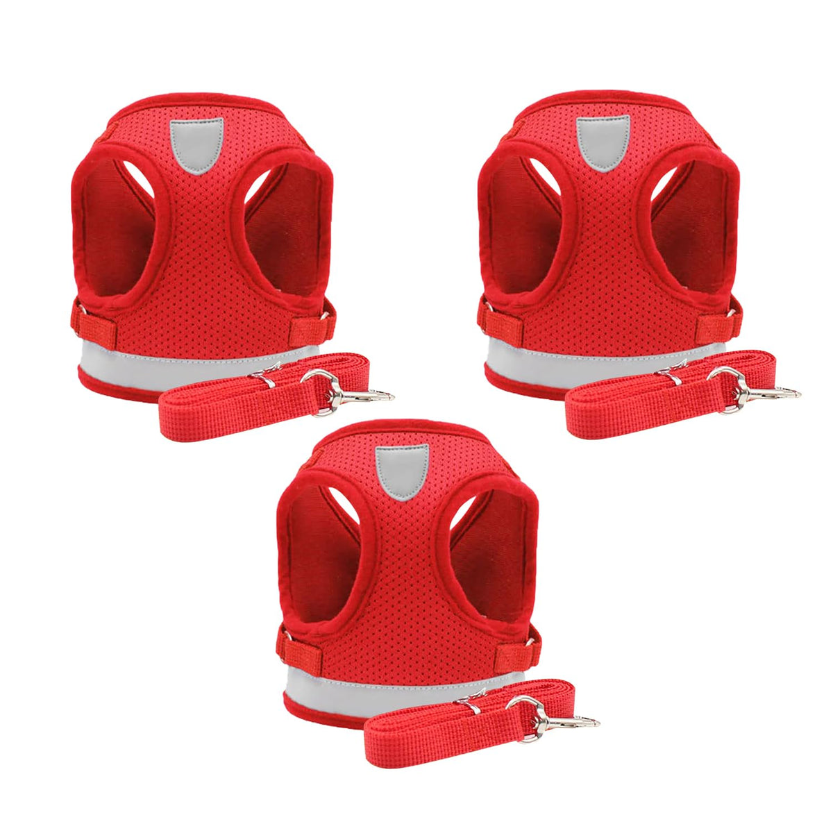 Kuber Industries Reflective Dog Harness With Adjustable Leash|Breathable Polyester Mesh Fabric |XL Size|HT-844|Comfortable No-Pull Grip|Quick Release Buckles|Easy On - Easy Off Harness|Red (Pack Of 3)