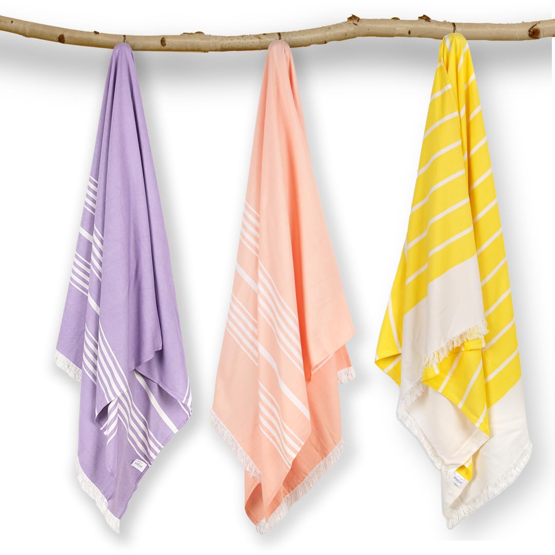 Mush Bamboo Turkish Towel | 100% Bamboo |Ultra Soft, Absorbent & Quick Dry Towel for Bath, Beach, Pool, Travel, Spa and Yoga | 29 x 59 Inches (Yellow - Lavender - Peach)