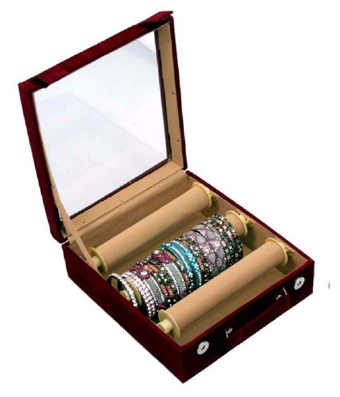 Kuber Ind. Wooden 3 Rod Transparent Velvet Bangle Storage Box - Maroon ...