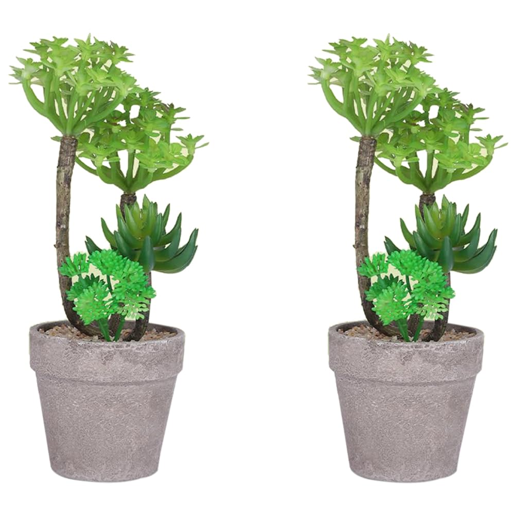 Kuber Industries Artificial Plants for Home Décor|Natural Looking Indoor Fake Plants with Pot|Artificial Flowers for Decoration-Pack of 2 (Green)