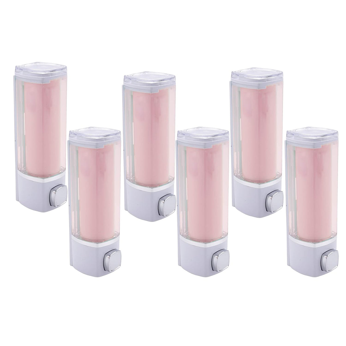 Kuber Industries Pack of 6 Manual Shampoo & Soap Dispenser | Wall Mounted | Soap Dispenser for Kitchen & Bathroom | Refillable, Lightweight & Durable | Easy to Clean |Pink- 250 ml