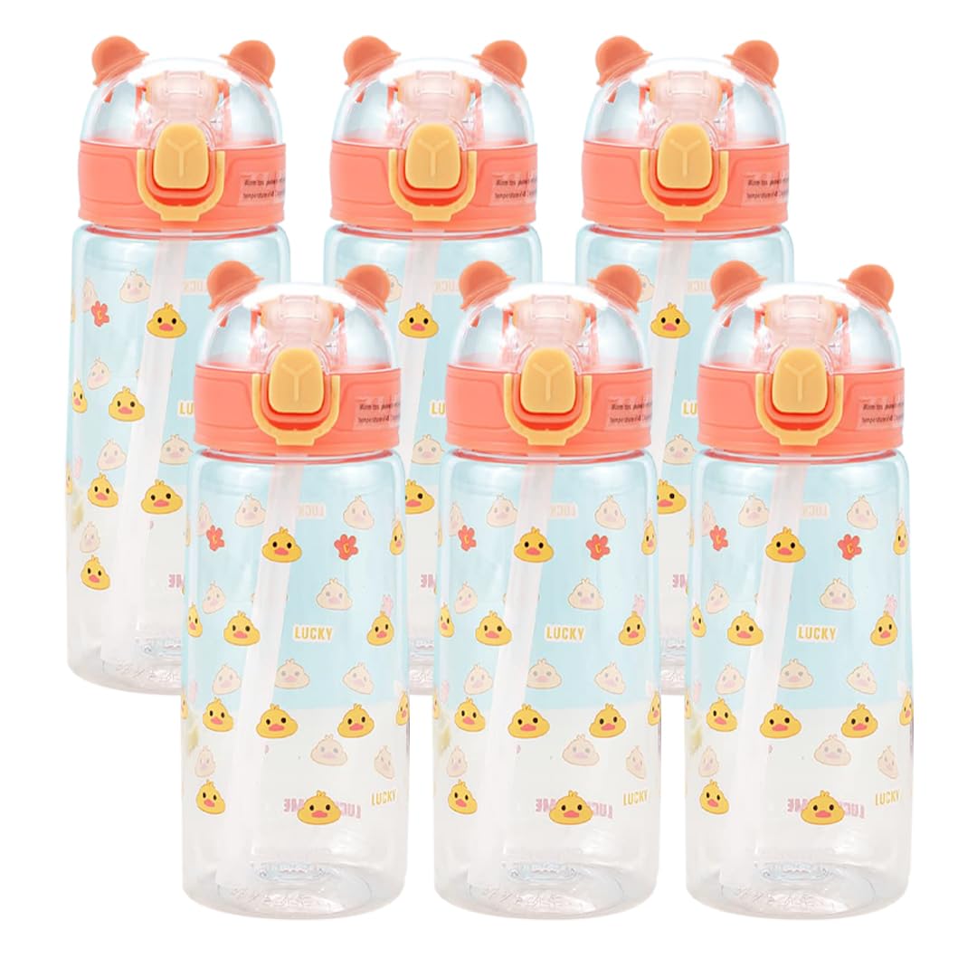 Kuber Industries Water Bottle for Kids | Printed Designs for Kids | Plastic Sipper Bottle for Kids | Food Grade Plastic|One Click Open Flip Lid | Transparent, Leak Proof, BPA Free | 550 ml (Pack Of 4)