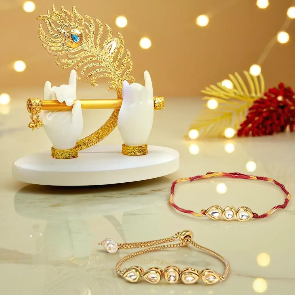 Ekhasa Rakhi Gift Set for Brother | Bhaiya Bhabhi Raakhi with Krishna Hands Idol Combo | Designer Lumba Rakhis | Raki for Kids Bracelet for Men, Women | Rakshabandhan Rakhee Combo Kit with Roli Chawal