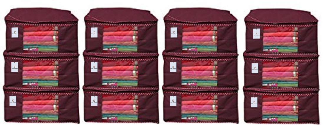 Kuber Industries Clothes Organizer For Wardrobe (Pack of 12) - Storage Organizer For Saree | Shirts | Salwaar Suit | Lehenga - Dress Organizer For Wardrobe - Saree Covers With Zip (Maroon)