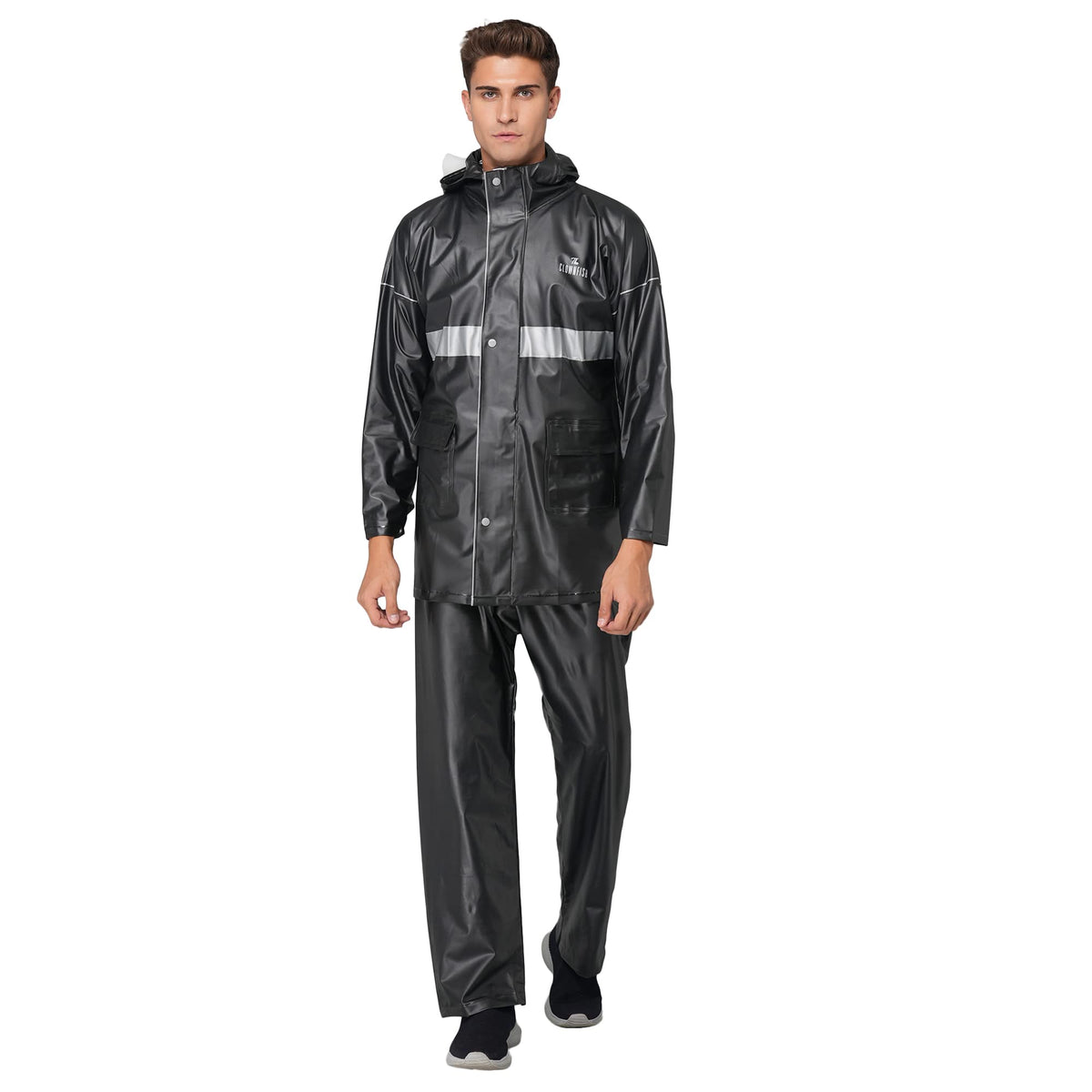 THE CLOWNFISH Rain Coat for Men Waterproof for Bike Raincoat for Men with Hood PVC Material. Set of Top and Bottom. Azure Pro Series (Black, XX-Large)