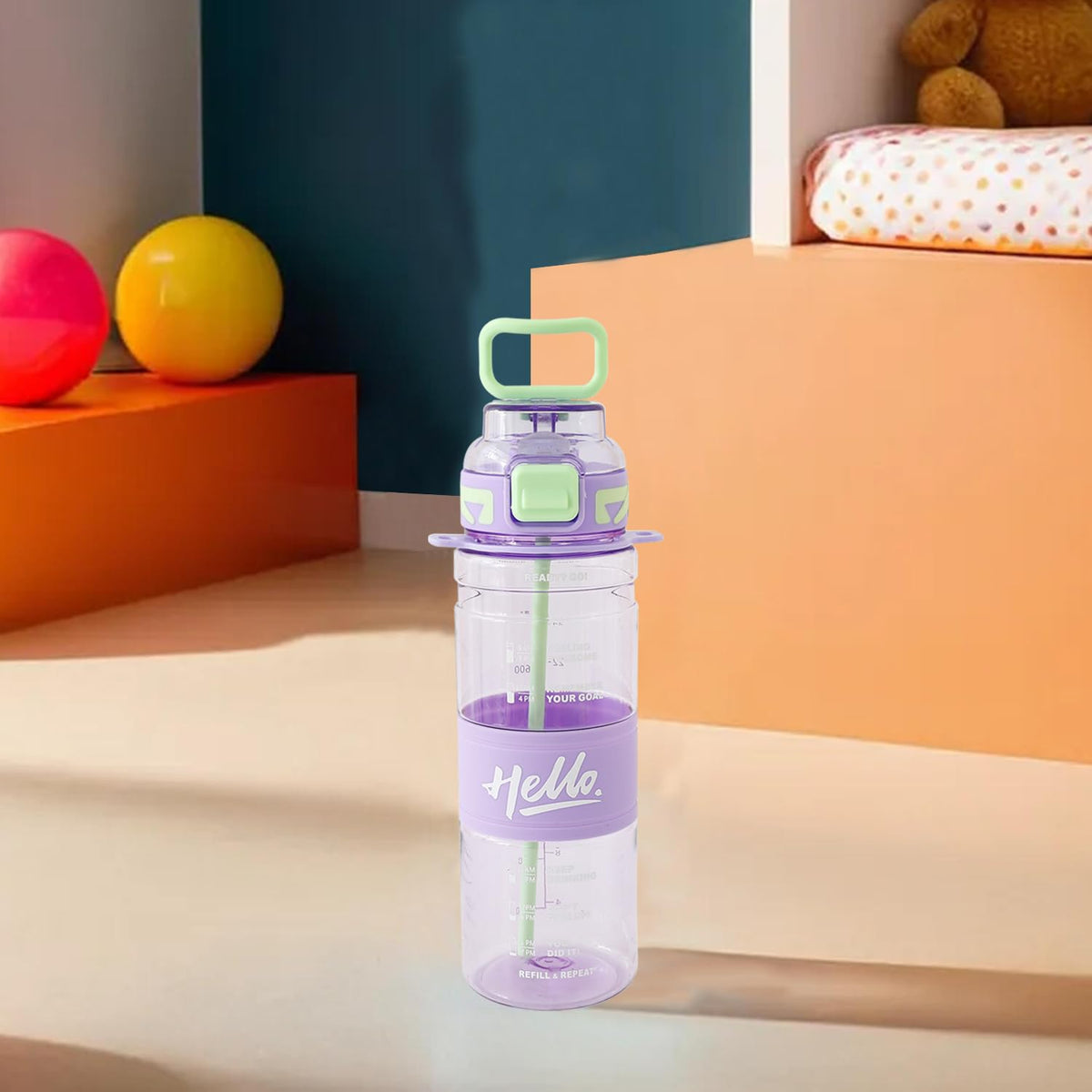 Kuber Industries Pack of 4 Kids Water Bottle With Straw |Sipper Water Bottle For Kids Boys Girls| Water Bottle with Locking Flip Lid | 800 ml || 800 ml |Purple | SYZ-7740A