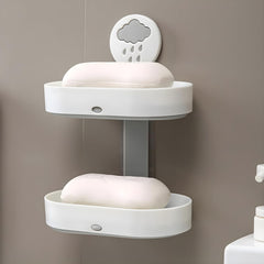 Kuber Industries Soap Holder | 2-Tier Bathroom Soap Tray | Soap Holder for Kitchen Sink | Wash Basin Soap Holder | Hanging Sink Organizer Plate | Self Adheshive Soap Holder | 9658WH | White