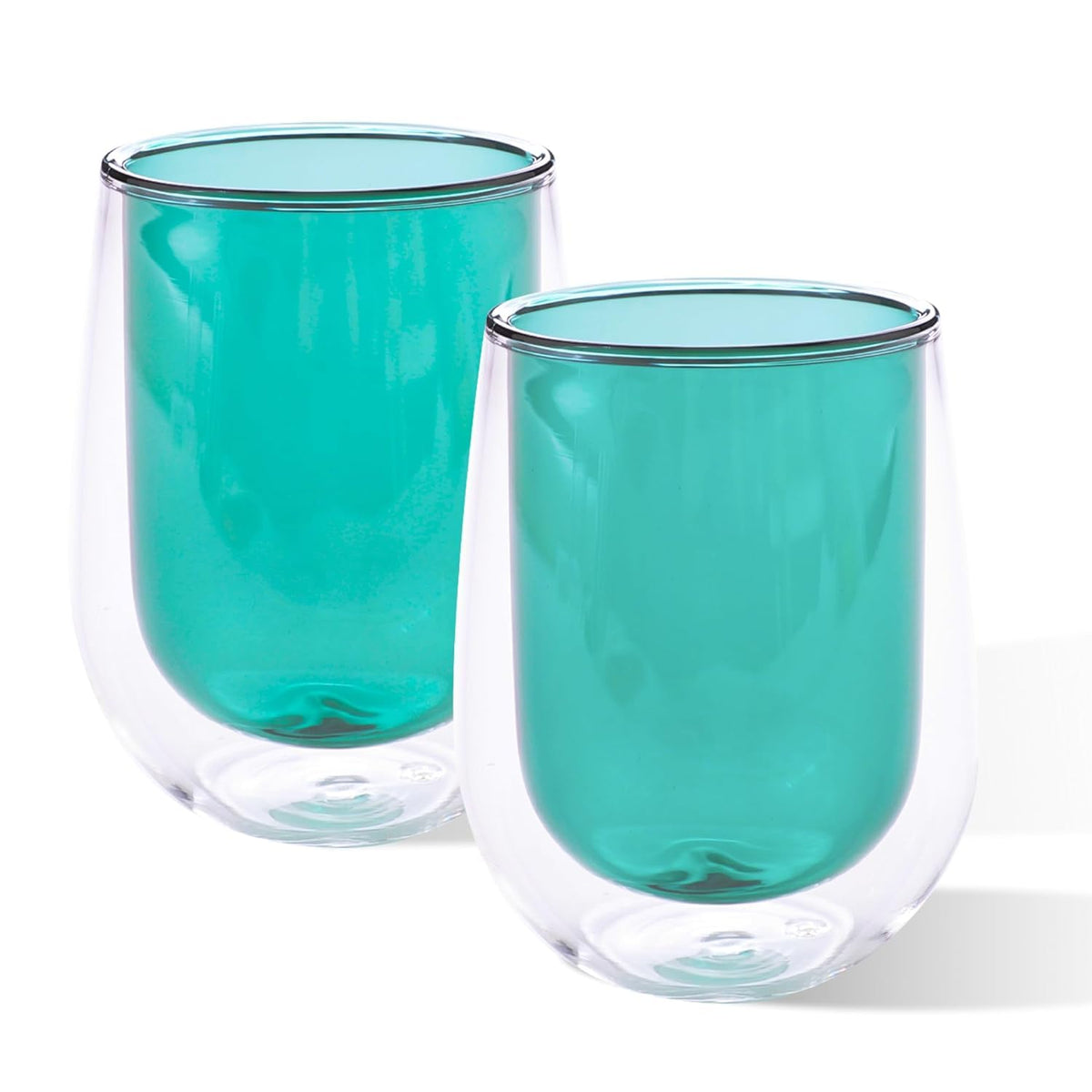 Heart Home 2 Pcs Double Walled Borosilicate Glass | High Thermal Resistance | Microwave & Dishwasher Safe | 190 ML | Pack of 1 | Green