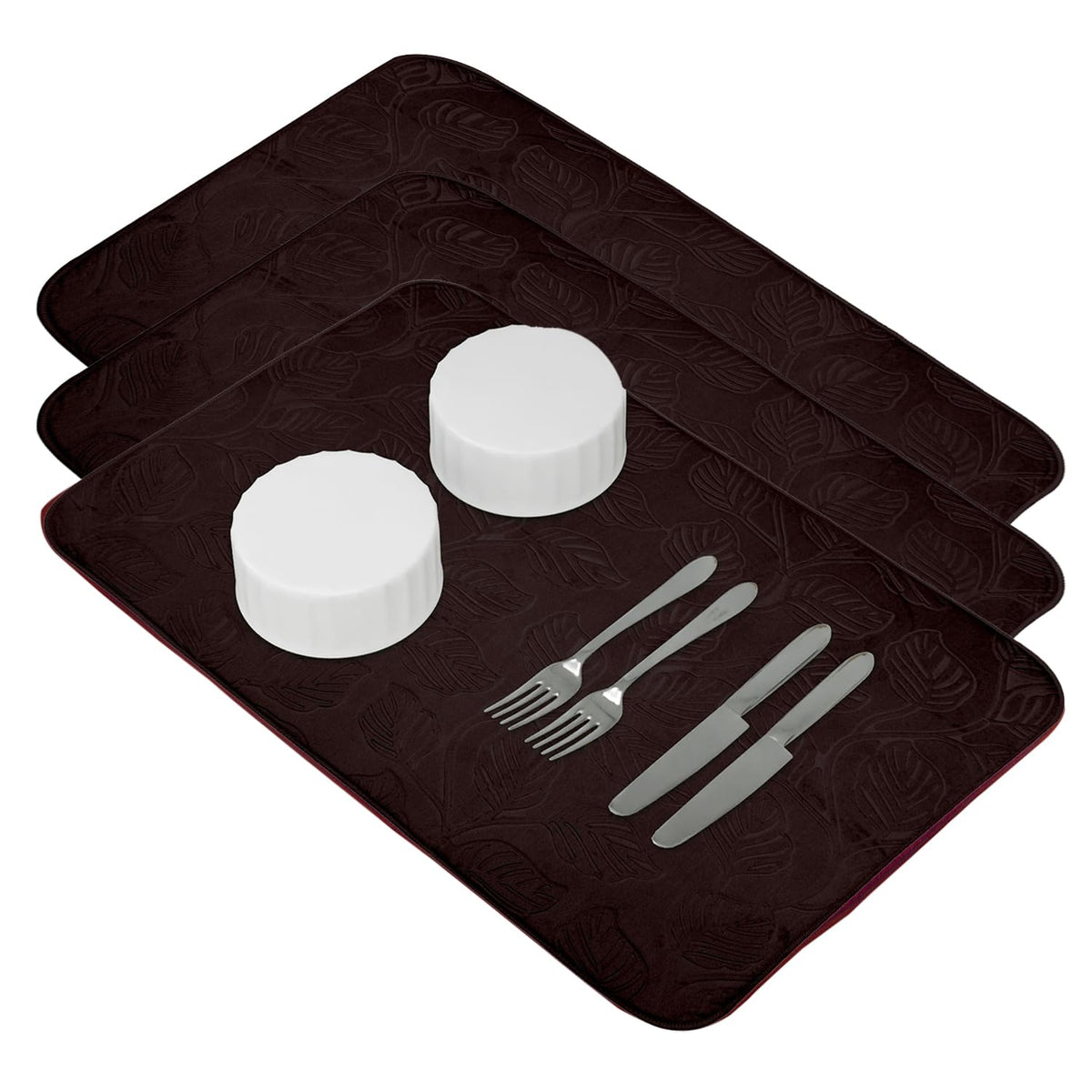 Heart Home Dish Dry Mat | Microfiber Drying Mat | Kitchen Drying Mat | Self Dish Dry Mat | Water Absorbent Kitchen Mat | Embossed Dish Dry Mat | 50x70 | Pack of 3 | Brown