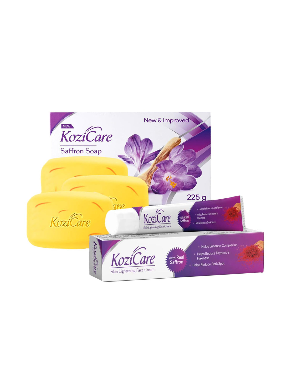 Kozicare 3 Skin Whitening Soap with Saffron & 1 Kojic Acid Cream | Soaps for Bath | Body Tan Removal Soap | Face Moisturizer for Women | Bath Soap Combo Offers | TFM Grade 1 Bathing Soaps