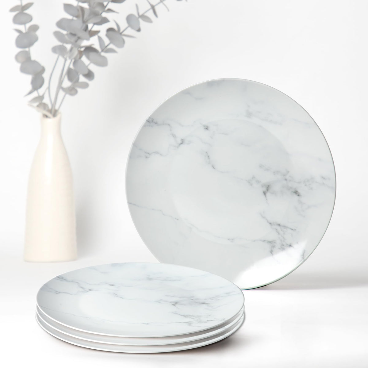 Anko Marble look Porcelain Side Plates - Set of 4 | Premium Crockery for Dining Table ideal for serving Starters, Salad, Dessert | Designer Quarter Plates for Home, Kitchen, Restaurant | 7.5", White