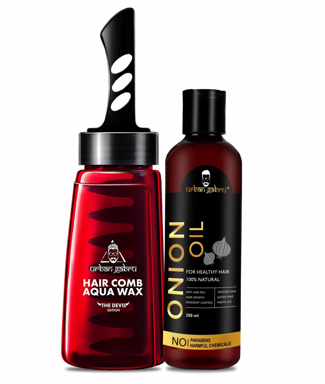 Urbangabru Hair Comb Aqua Wax - The Devil Edition - 260 ML & Red Onion Oil 250 ML - Men's Grooming Combo Kit