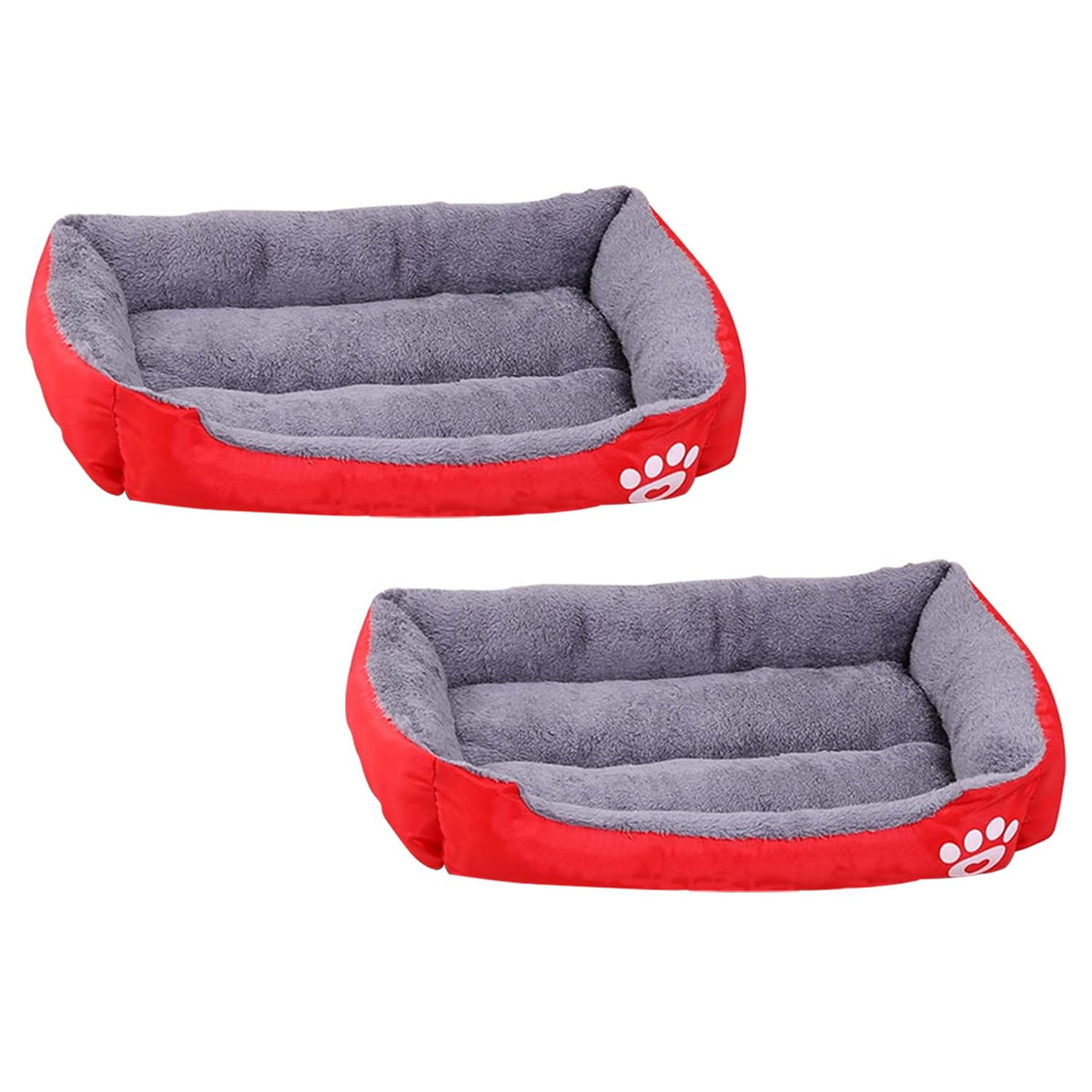 Kuber Industries Dog & Cat Bed|Super Soft Plush Top Pet Bed|Oxford Cloth Polyester Filling|Machine Washable Dog Bed|Rectangular Cat Bed with Rise-Edge Pillow|QY036R-M|Red (Pack of 2)