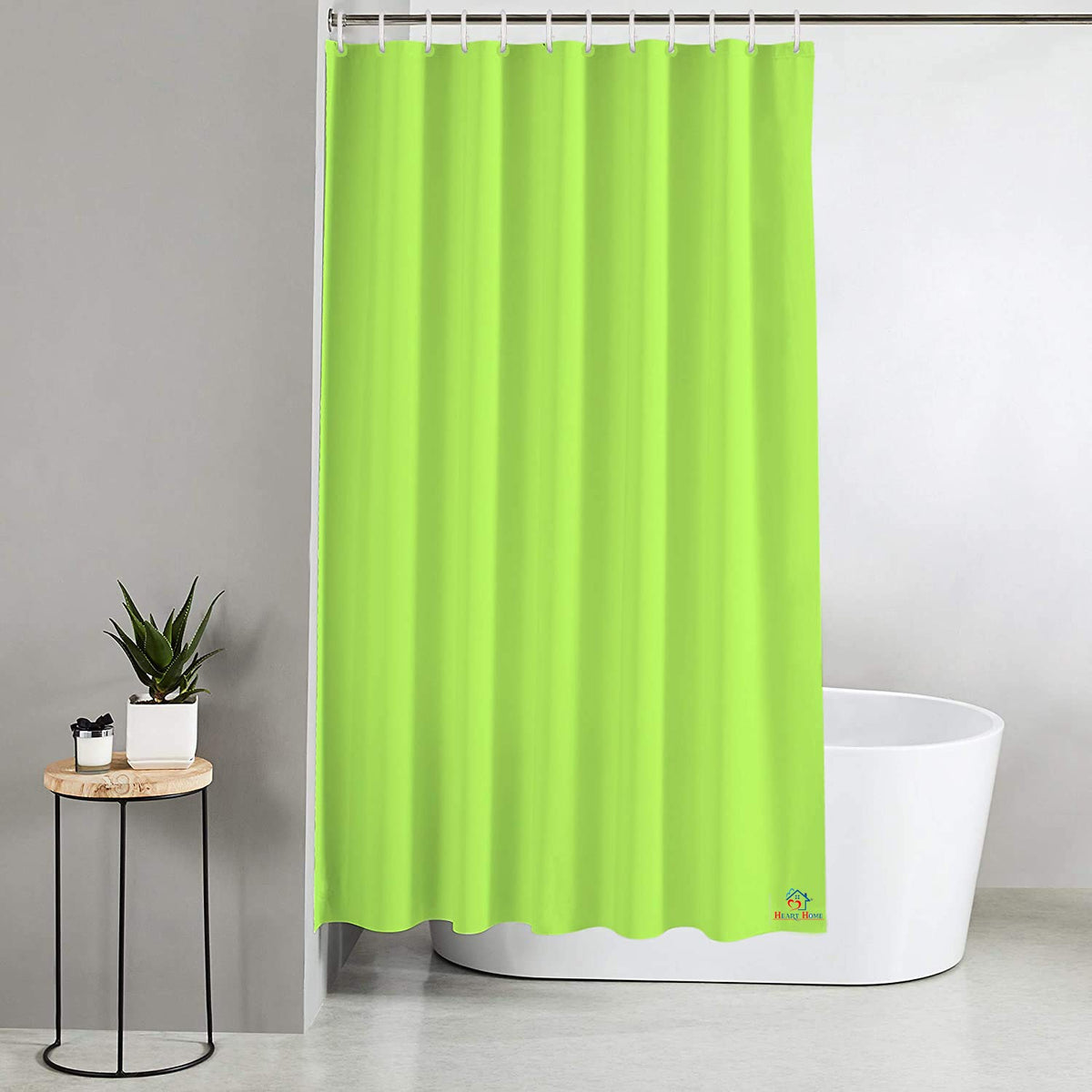 Heart Home PEVA Shower Curtain Liner, Heavy Duty Plastic Shower Curtain with Hooks for Bathroom, Bathtub, 70" x 80", Green-HEARTXY11536