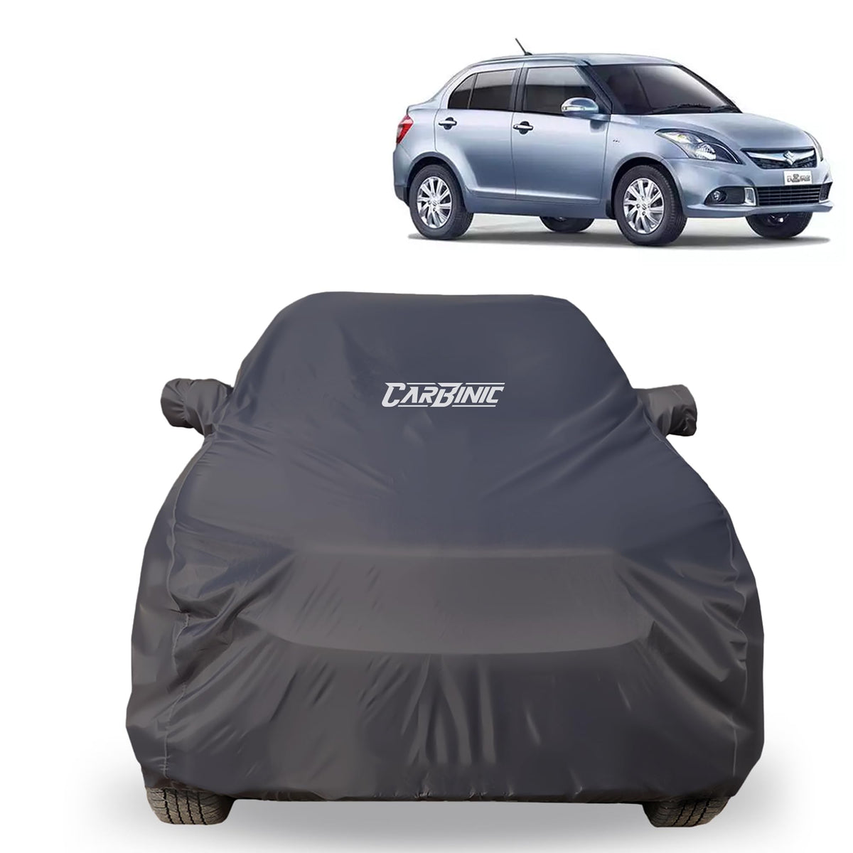 CARBINIC Car Body Cover for Maruti Swift Dzire 2017 | Water Resistant, UV Protection Car Cover | Scratchproof Body Shield | Dustproof All-Weather Cover | Mirror Pocket & Antenna | Car Accessories