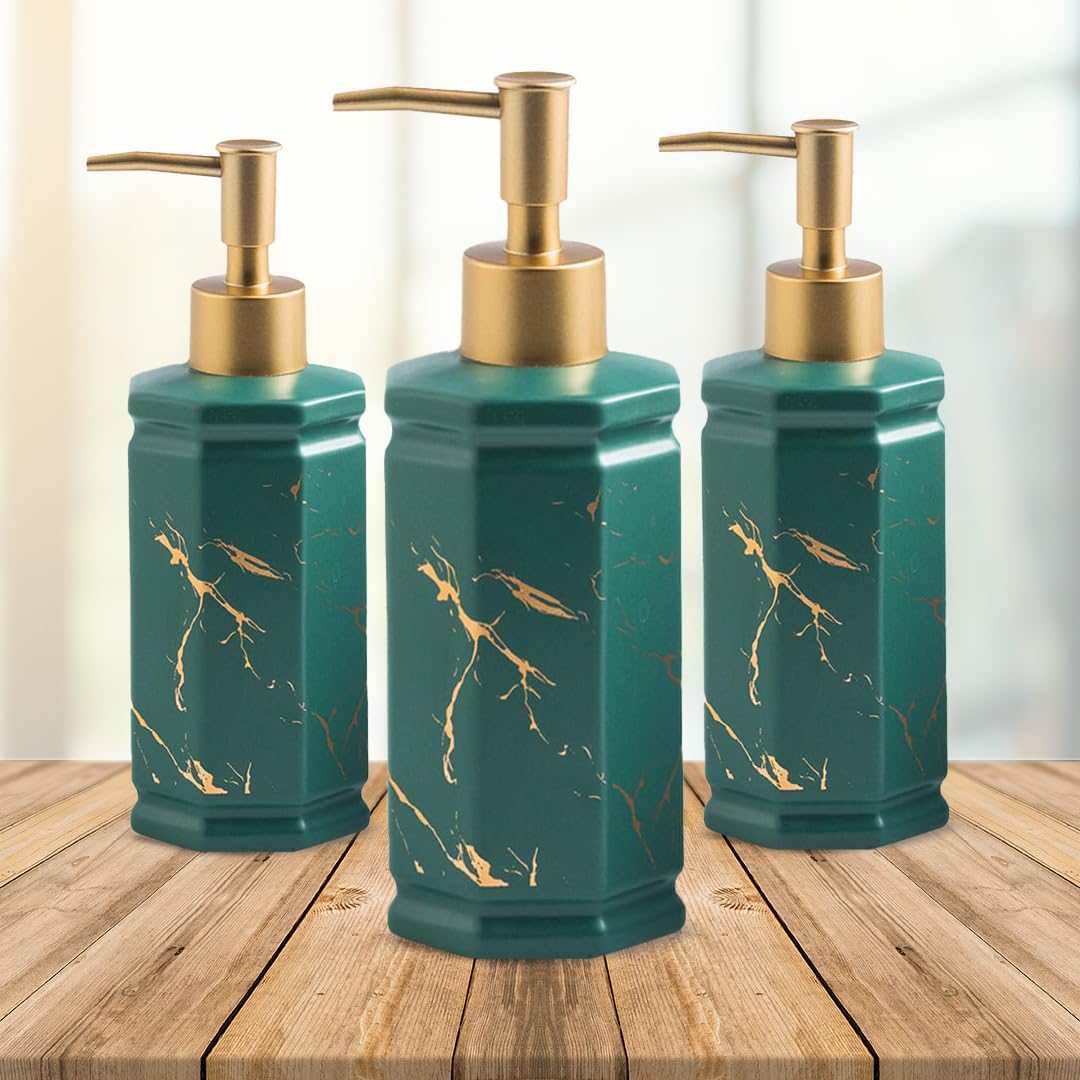 UMAI Liquid Soap Dispenser | Stoneware | Bathroom Sanitizer, Lotion, Shampoo Dispenser | Ceramic Handwash Bottle for Kitchen | Soap Dispenser for Wash Basin | Bathroom Accessories (Pack of 3)