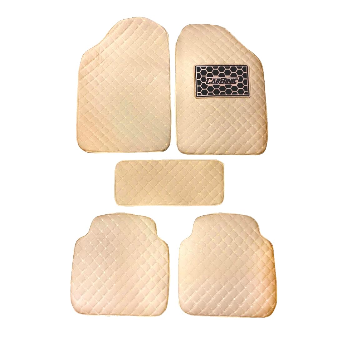 CARBINIC Leather 4D Car Mats - Universal Fit | Premium Double Layered Foot Mats For Car| Anti-Skid Car Floor Mats | Waterproof | Heel Pad | Car Accessories - Interior | Beige