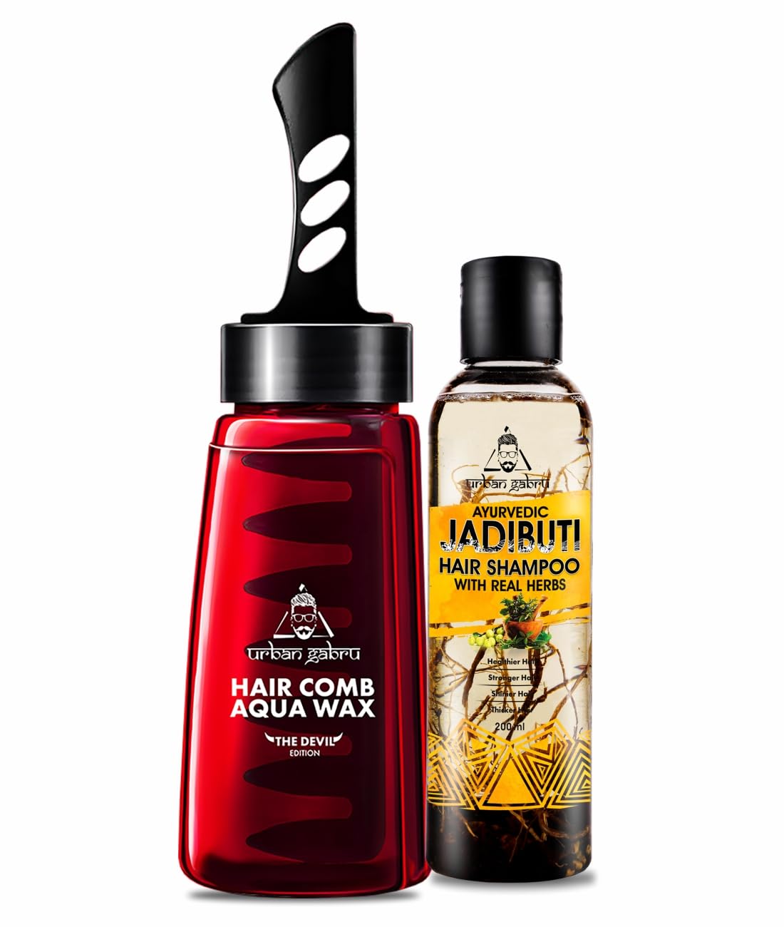 Urbangabru Hair Comb Aqua Wax - The Devil Edition - 260 ML & Jadibuti Hair Shampoo 200 ML - Men's Grooming Combo Kit