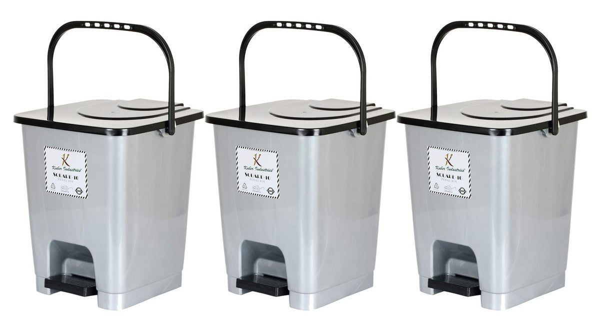 Kuber Industries Premium Plastic Pedal Dustbin 10 Ltr-Pack of 3 (Grey)-KUBMART16407