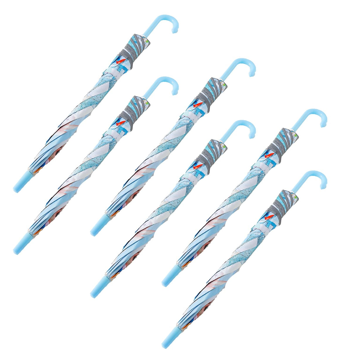 Kuber Industries Disney Frozen Print Umbrella For Kids|Automatic Umbrella For Rain-Pack of 6 (Sky Blue)