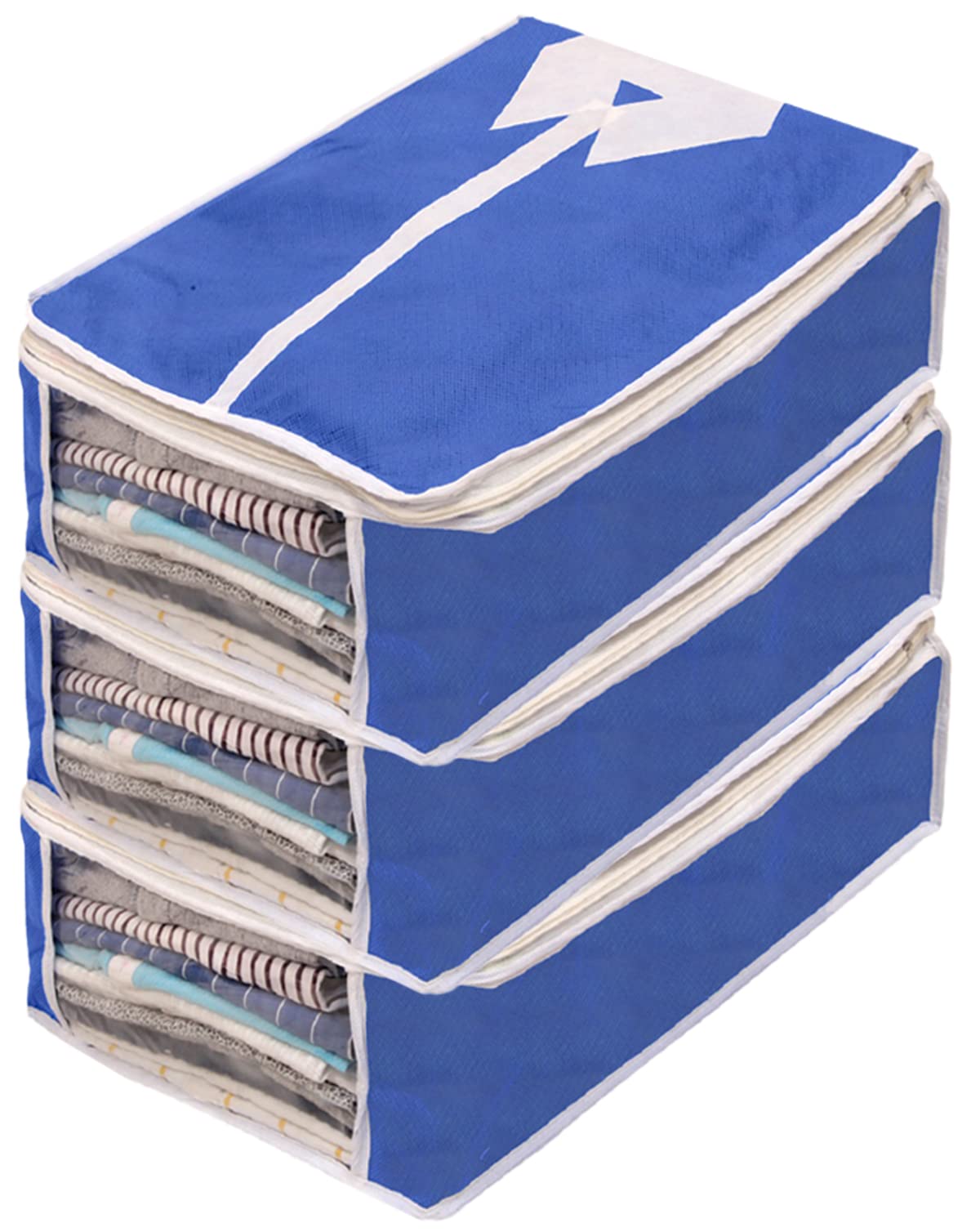 Kuber Industries Shirts & Clothing Organizer With Clear Window- Pack of 3 (Blue)-HS43KUBMART26159