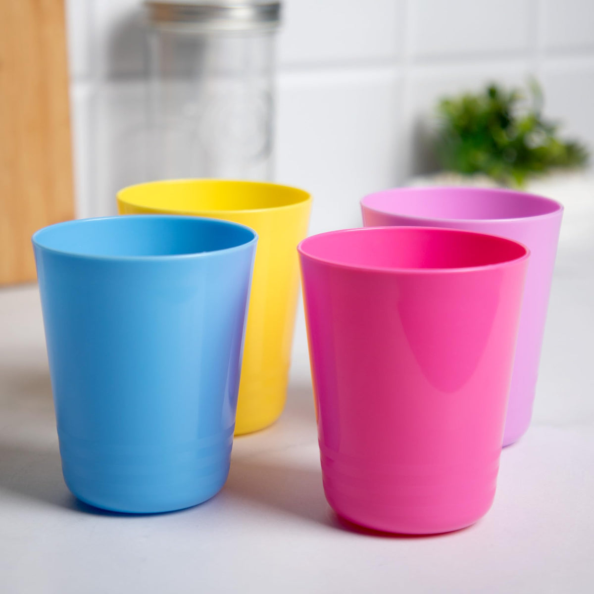 Anko Colorful Glasses - Set of 4 | Designer Reusable tumblers/Mugs for Tea, Coffee, Water, Juice, Mocktails | Kitchen Accessory for Home & Restaurants| 250mL Each, Yellow, Rose red, Purple & Blue